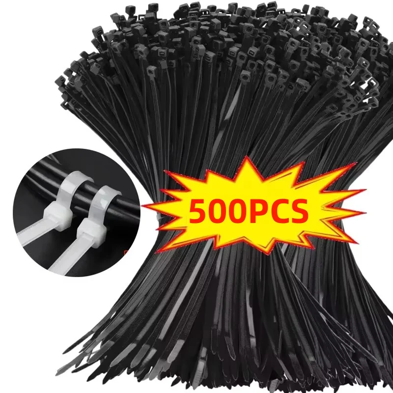 Venta al por mayor brida de Cable de nailon de plástico autoblocante negro 5*200mm anillo de sujeción de brida de Cable 5*300mm brida de Cable grande lazo de correa de envoltura con cremallera