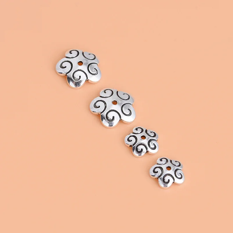 10pcsS925 Sterling Silver Retro Flower Receptacle, semi-finished handmade DIY string spacer beads accessories