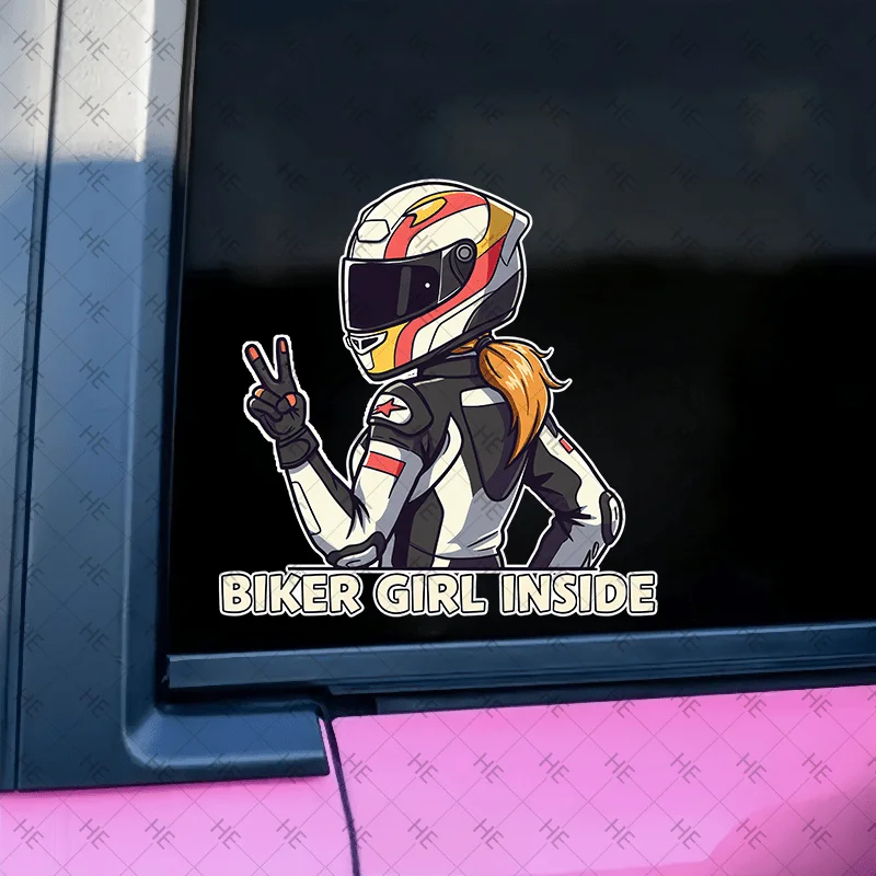 

1 шт. водонепроницаемые виниловые наклейки «Biker Girl Inside» – мультяшные наклейки с изображением мотоциклистки для автомобильных окон и декора для мотоциклистов