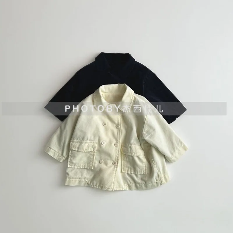 

Children's Autumn and Winter New Solid Color Lapel Jacket Fashionable Simple Casual Versatile Single-breasted Korean Cardigan