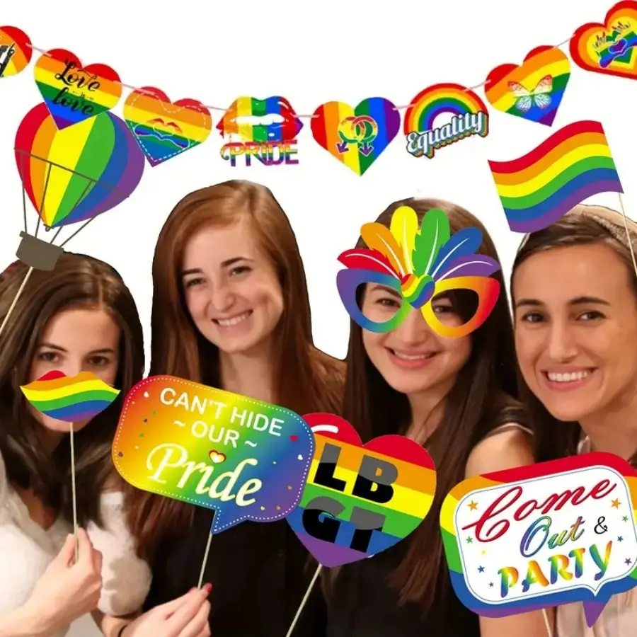 26 pcs Rainbow Photo Booth Props, Gay Pride Party Love is Love Photobooth Props for Women Man LGBT Party Decoration Supplies
