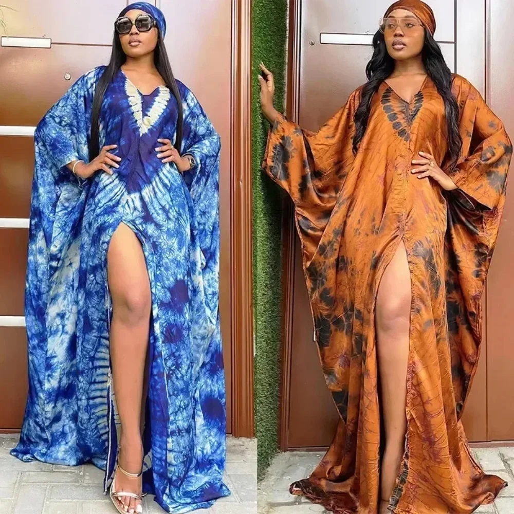 European and American Women Clothing African  Retro Long Robe Printed Large Hem with Headscarf Dress Middle Eastern Ethnic Style