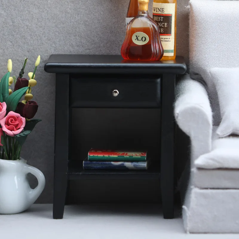 

1:12 Scale Dollhouse Mini Black Nightstand,Modern Minimalist Side Table,Realistic Wooden Furniture Decor for Living Room Diorama