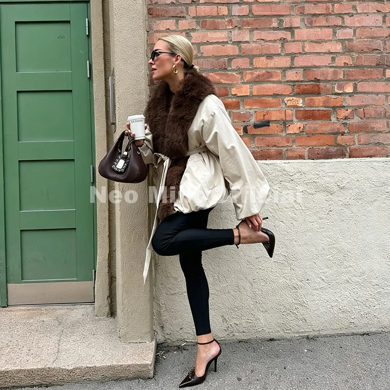 Neo Mint 2026 Winter Luxury Fur Collar Puffer Parka Jacket Women Warm Padded Quilted Coat Iconic Fashion Girls Outerwears
