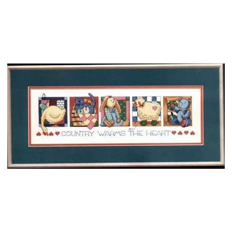 Amishop colección dorada de alta calidad Kit de punto de cruz contado país calienta el corazón cinco animales pato oveja oso DIM 03667