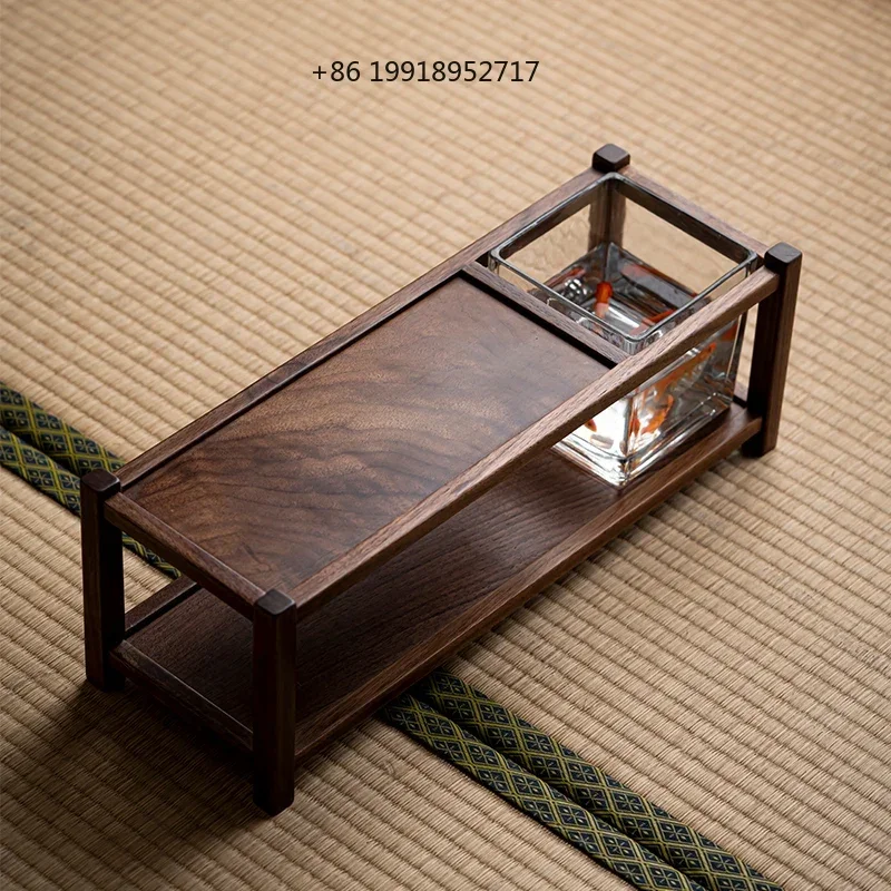 Black Walnut Teacup Storage Shelves Solid Wood Organizer Tea Accessories Display Fish Tank Base for Tea Enthusiasts JJ601
