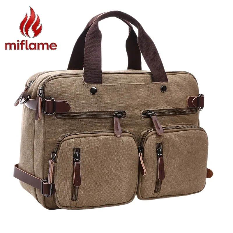 Canvas Travel Backpack Large Capacity Business Briefcase Crossbody Shoulder Tote for Work Vacation