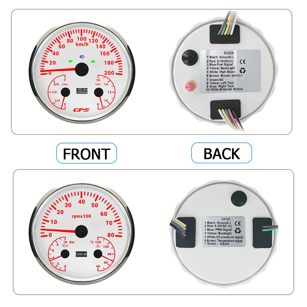 

ELING 110mm 3 in 1 Multi-functional 200km/h GPS Speedometer+8000RPM Tachometer with Oil Pressure Water Temp Fuel Level Voltmeter