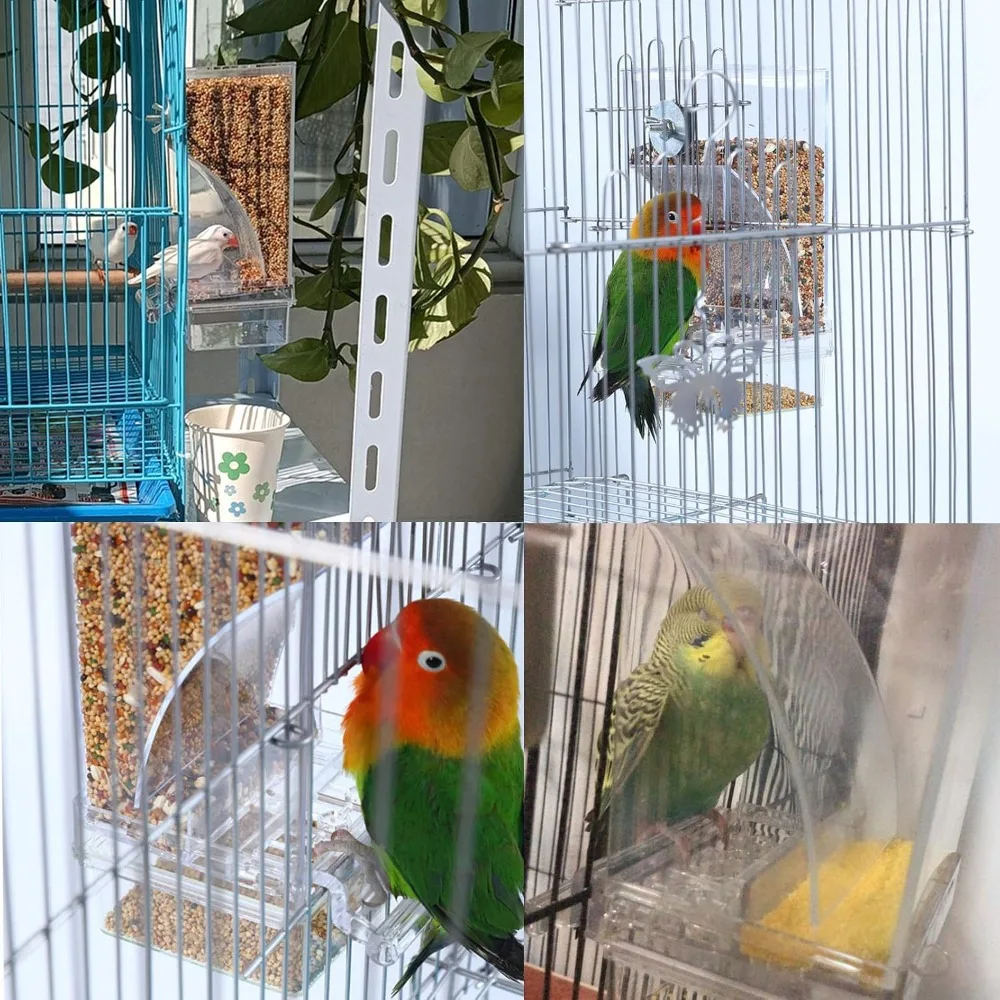 Automatic Bird Cage Feeder Transparent Acrylic Seed Container with Perch for Small Medium Parakeets Lovebirds Pet Bird Food Dispenser Cage Accessories view 2