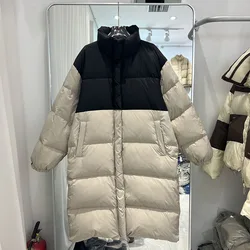 Korean Winter New Color Matching Down Jacket Warm Long Loose Warm Females Parkas Puffer Coat Casual Outerwear