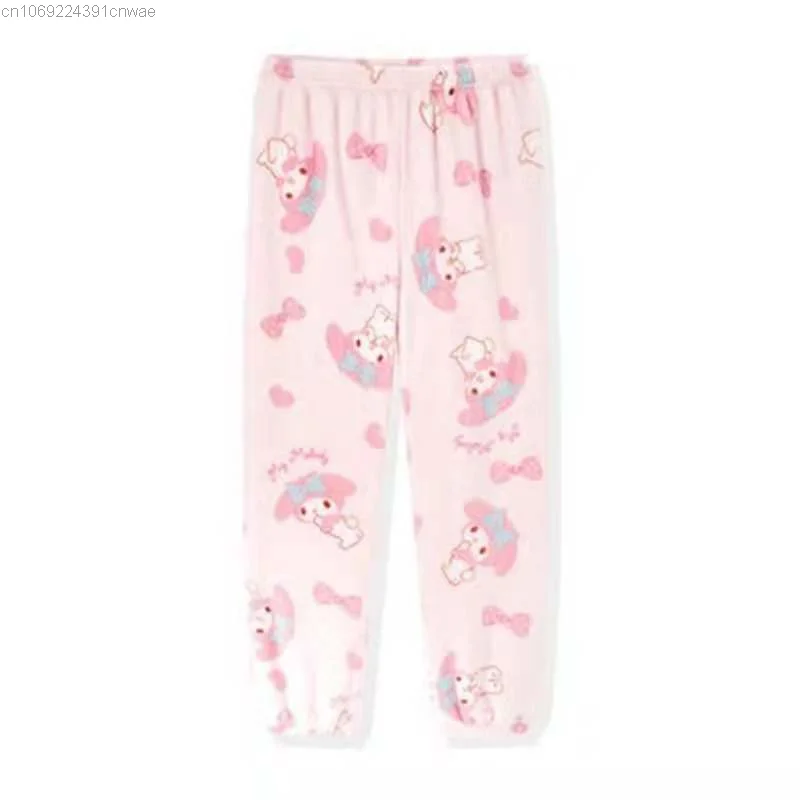 Sanrio My Melody Warm Sleepwear For Winter Y 2k Cute Anime Pink Pyjamas Set For Women Two-piece Set Loungewear Home Suit Female