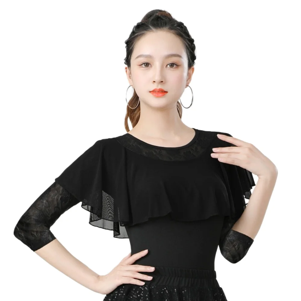 قميص رقص مربع للسيدات البالغات 3/4 كم مادة مرنة عالية أداء ممارسة الرقص اللاتيني سيناريوهات متعددة #3