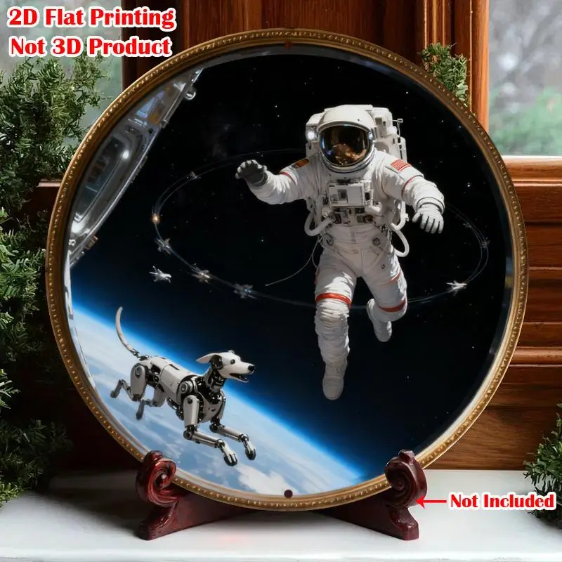 2D Metal Sign, Round Aluminum Wall Art, 8x8 Inch Space Theme Decor, Durable Kitchen Cafe Workshop Wall Plaque, Home Bar Game Roo