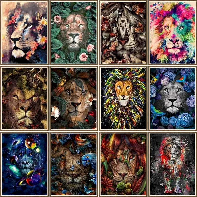 

CHENISTORY Coloring By Number Lion Animal HandPainted Kits Drawing Canvas Pictures Oil Painting Modern Home Decoration