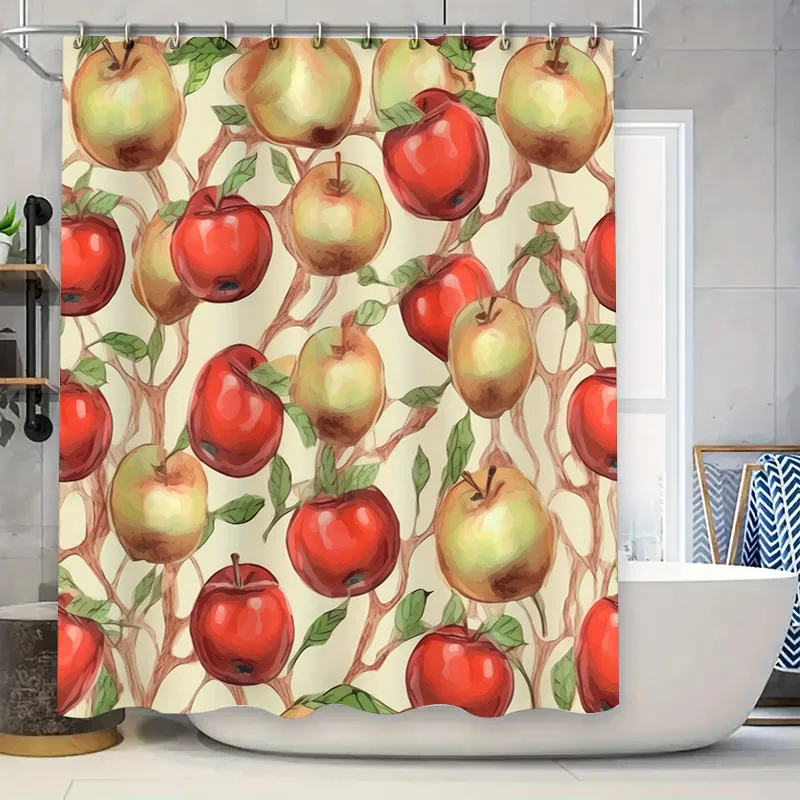 Cortina de ducha de frutas coloridas, alfombra de baño decorativa de peras verdes y manzanas rojas para baño. Este AliExpress en inglés de 128 caracteres produce