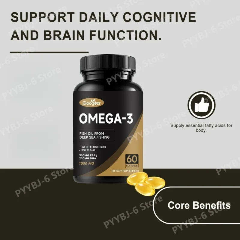 Omega-3 Fish Oil 1000mg Softgels 300mg EPA & 200mg DHA Supports Brain Heart & Eye Health Natural Dietary Supplement 60 Softgels - view 2