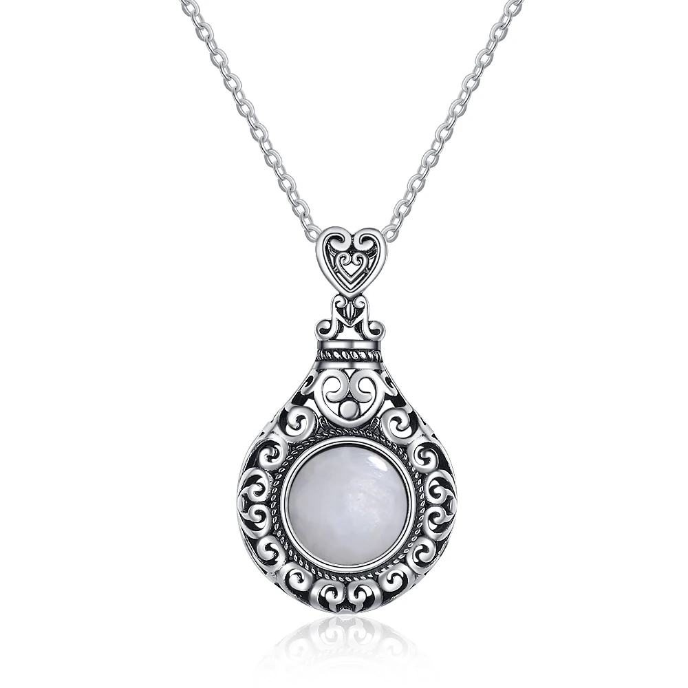 Vintage Natural Moonstone Pendant Necklace Silver Plated Retro Pendants For Women Fine Jewelry  Anniversary Party Gift Wholesale