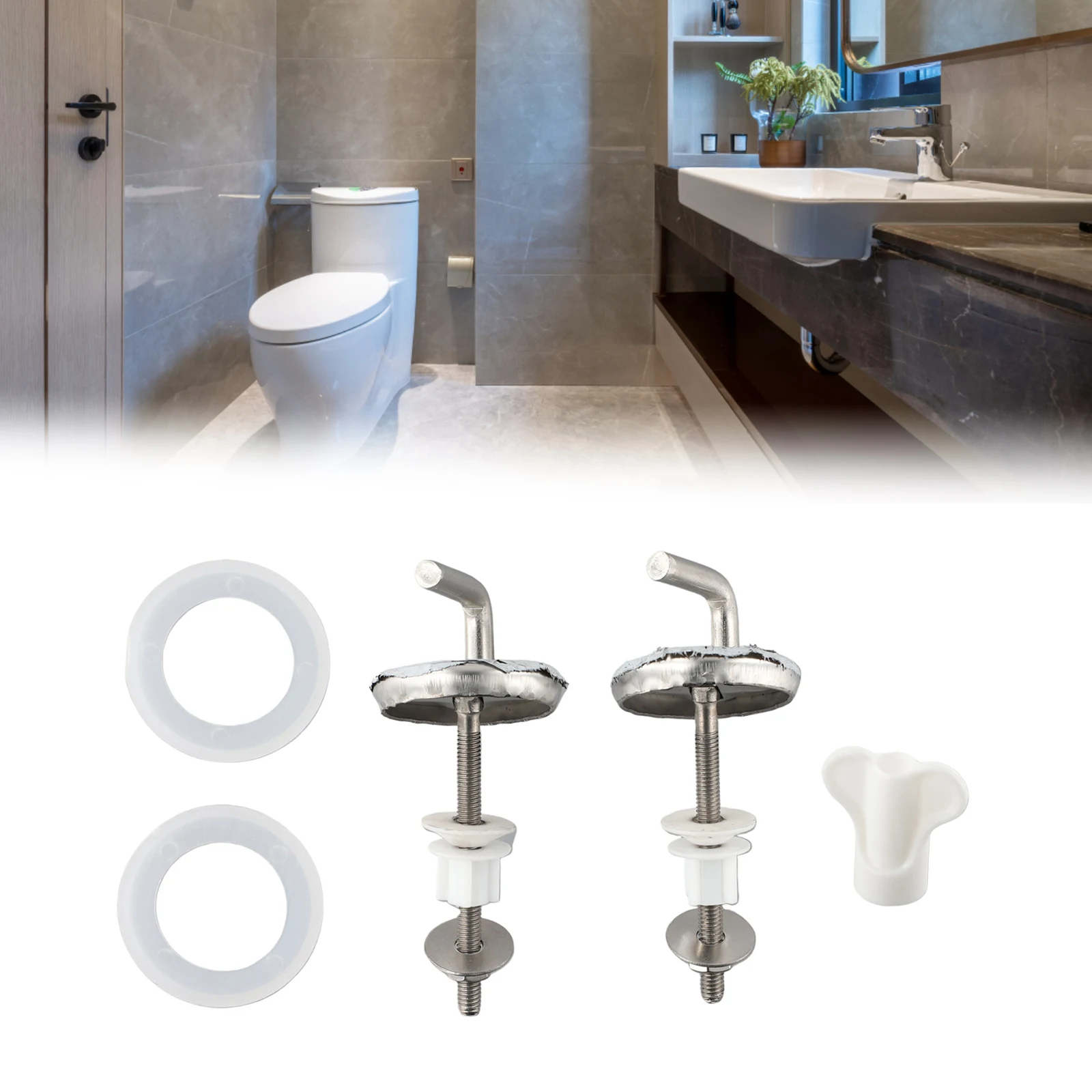 2pcs Toilet Seat Hinges Stainless Steel Back To Wall Replacement with Adjustable Fixings and Full Nylon Washer Components