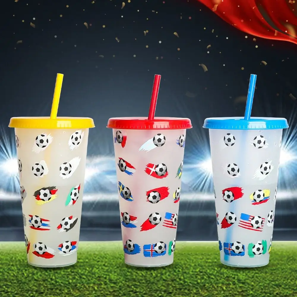 Soccer Decorations Color Changing Cups with Lids and Straws Reusable Plastic Cups Drinking Cup For Party Favors