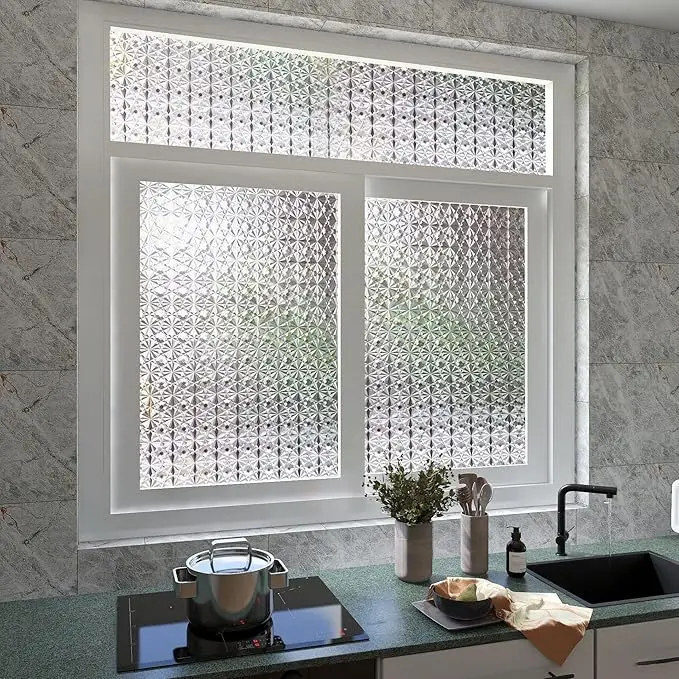 3D Diamond Embossed Privacy Window Film Translucent Static Cling No Glue Removable for Balcony Kitchen Bathroom Glass