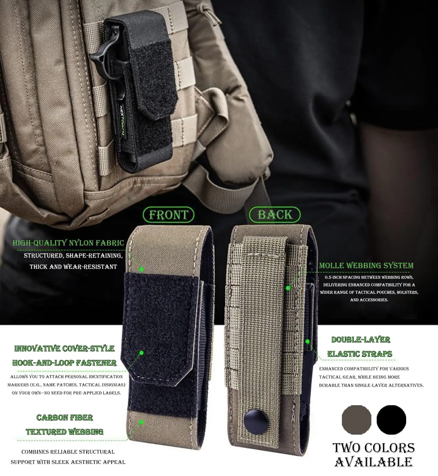 

Tactical Quick-Draw Flashlight Holster, Waist-Mounted Durable Nylon Protective Case, Outdoor Portable Pouch for Belt Carry