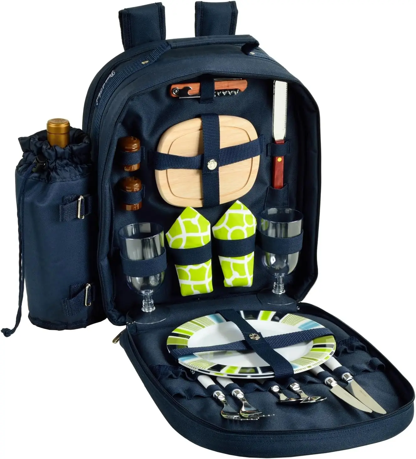 2-Person Picnic Backpack with Cooler and Insulated Wine Holder, Fully Equipped Picnic Bag for Couples, Designed and Assembled in the USA