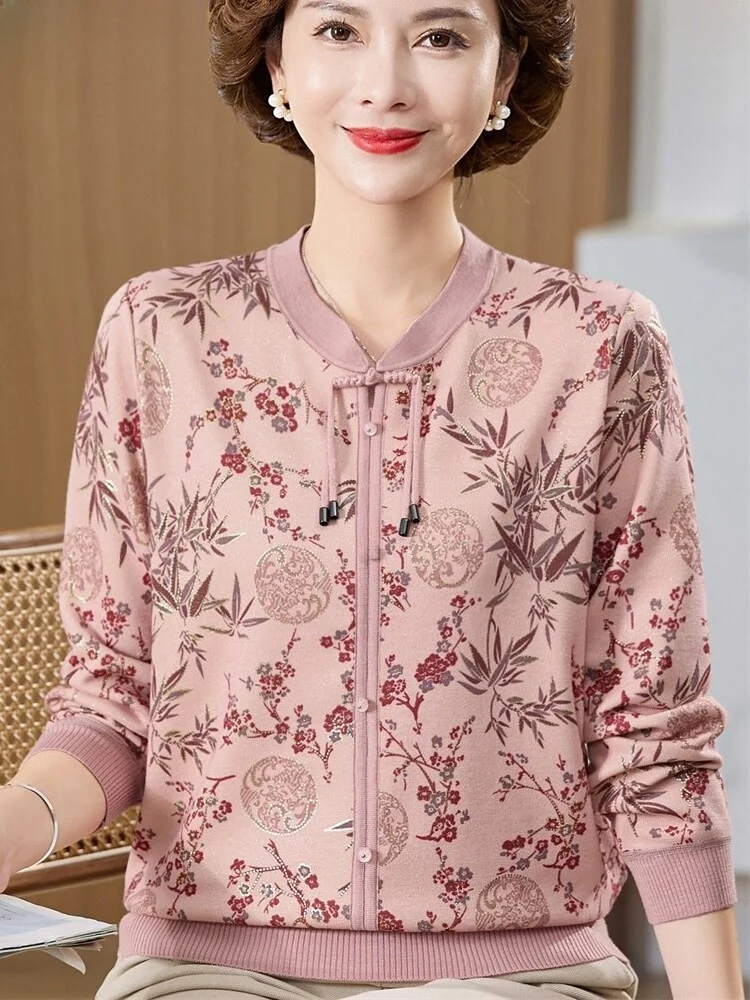 

New Chinese Sle Long Sve T-irt Women's Base Layer irt Autumn Faion Loose Fit V-Ne Knitted Top for Middle-Aged An...