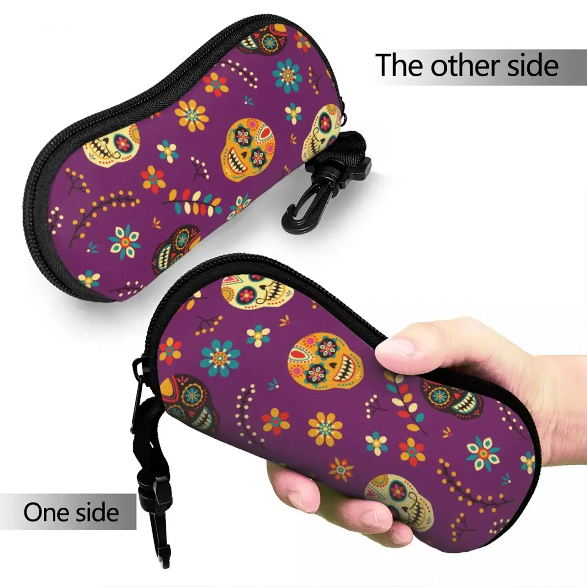 Sugar Skull Halloween Glasses Case Anti-Fall Day of the Dead Mexican Sunglasses Storage Box Print Eyewear Container