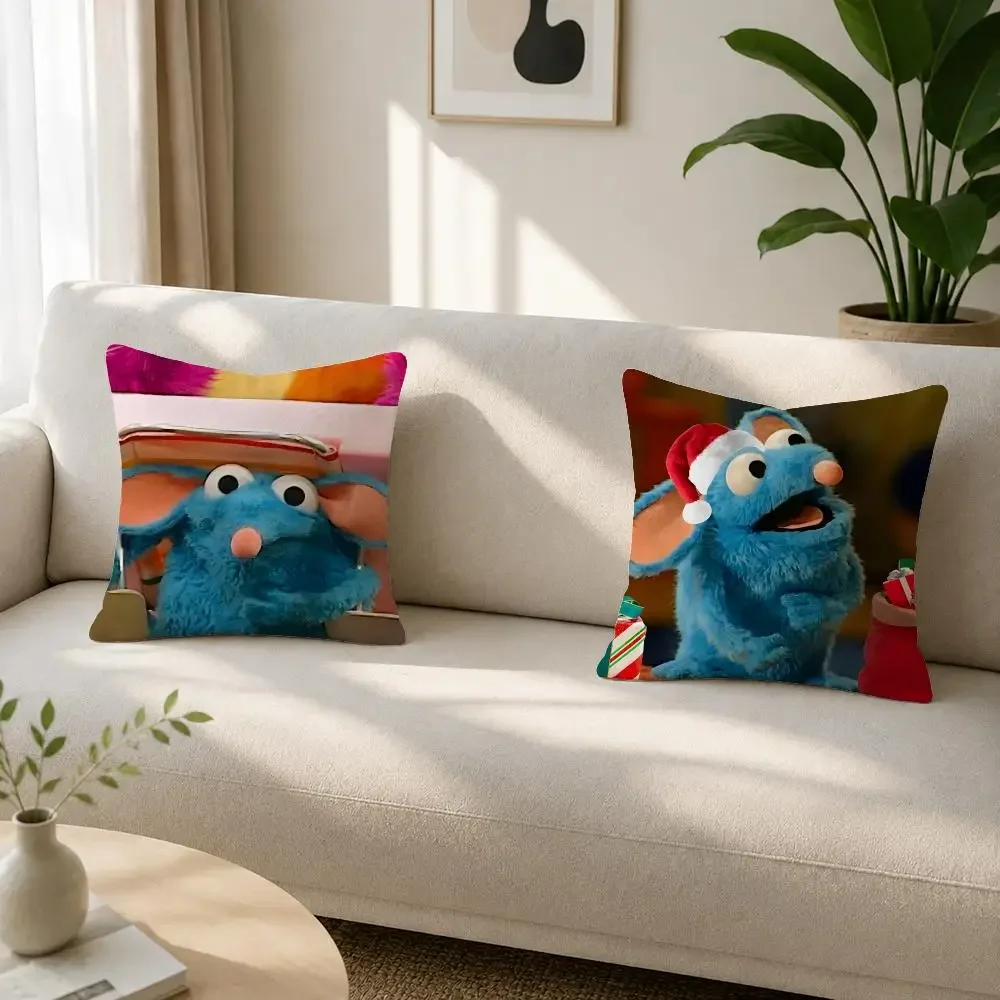 Character Tutter Cute House Meme Blue Mouse Cushion Cover Soft Plus Fluffy Throw Pillow Cases for Sofa Bedroom Home Decor