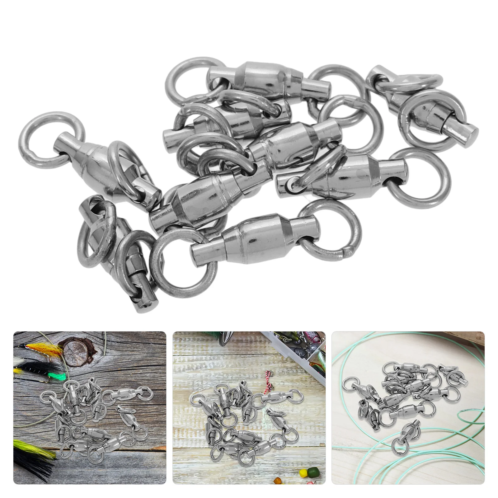 

10Pcs Stainless Steel Fishing Swivel Barrel Rolling Swivel with Double Welded Rings for Connector Angling Supplies