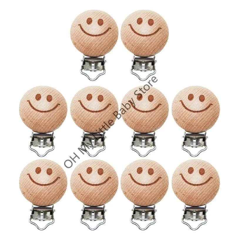 

M76C 10 Pack Pacifier Suspender Clips Baby Dummy Clip Wooden Pacifier Clips Soother Clasps Baby Suspender Soother Clasps