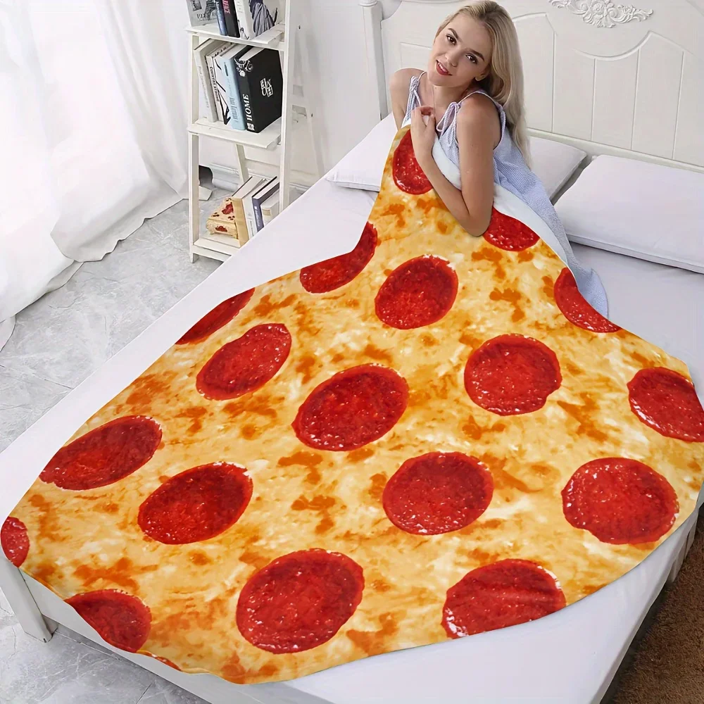 Giant Pizza Blanket - Realistic Pepperoni & Cheese Design, Soft Flannel Throw for Sofa, Bed, Office, Travel & Camping
