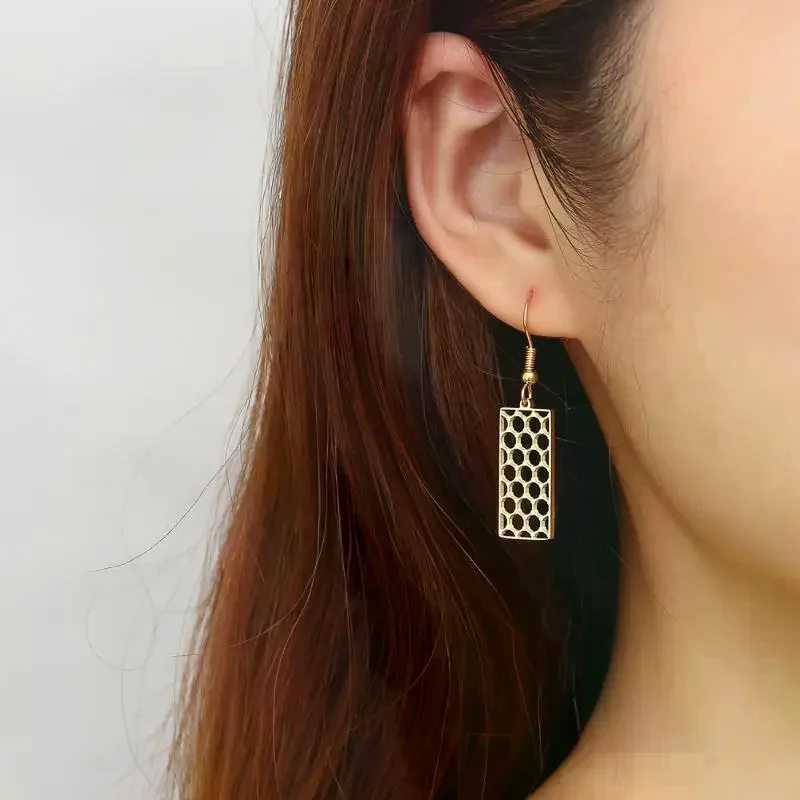 Stainless Steel Semiconductor Physics Geometric Graphene Minimalism Silver Color And Gold Plated Drop Earrings Jewelry Gift