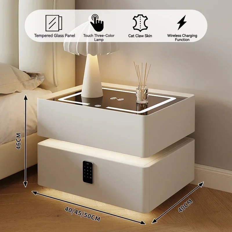 Smart bedroom furniture wireless bedside table wood light luxuriant simple modern night table