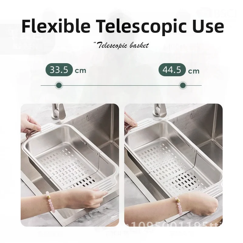 

Телескопическая сливная корзина для раковины из нержавеющей стали 304, современная минималистичная кухонная стойка для хранения посуды, палочек для еды, фруктов и овощей