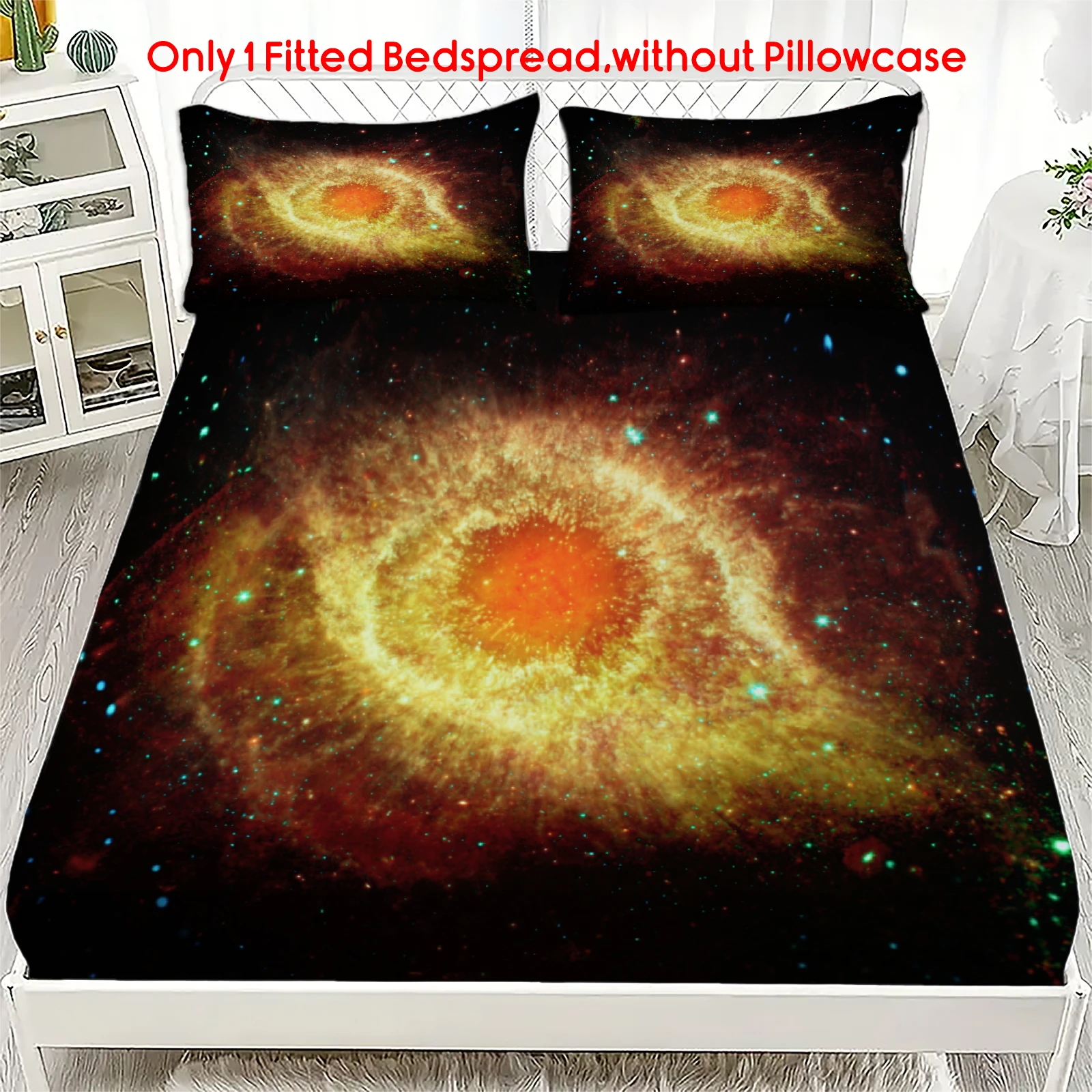 1pc Galaxy Nebula Fitted Sheet ,Outer Space Starry Sky Print Deep Pocket Elastic Mattress Cover, No Pillowcase Bedroom Bedding