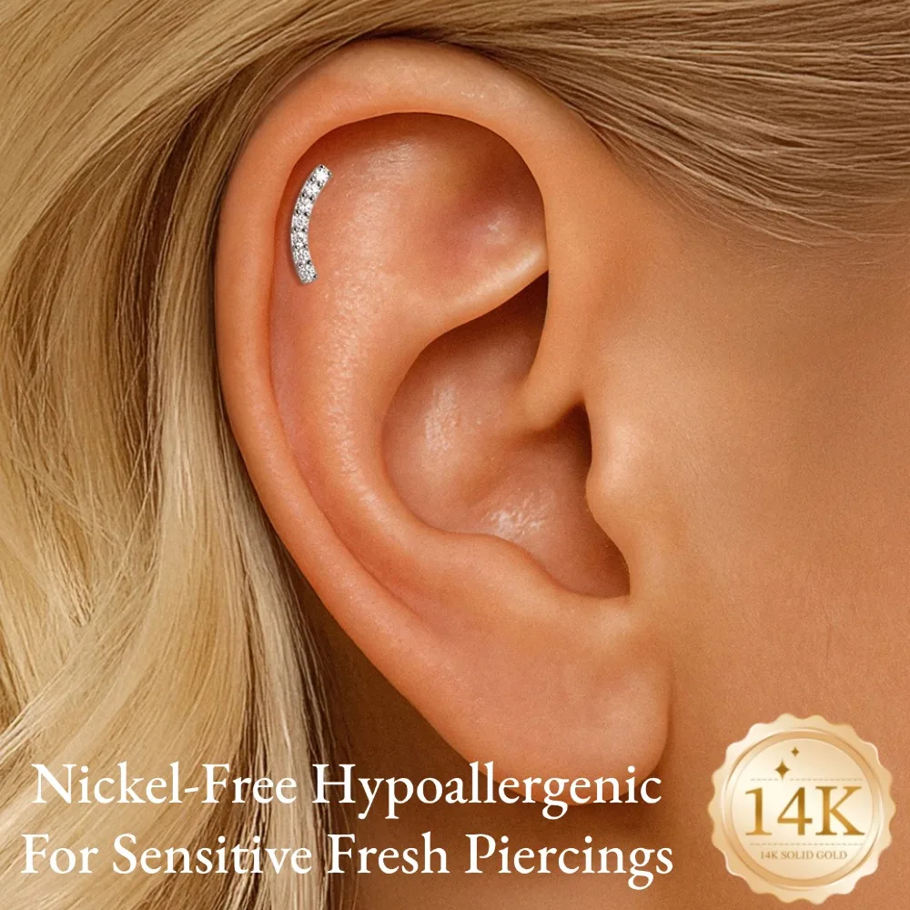 DIeSchein 14K Solid Gold Cartilage Piercing Studs Star Crown Butterfly Flat Back Helix Tragus Piercing Earrings Jewelry Women