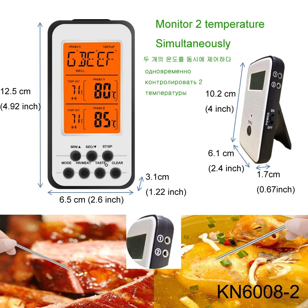 

Digital Thermometer BBQ Wireless Kitchen Oven Food Cooking Barbecued Smoked Meat Thermometer Probe and Timer Temperature Alarm