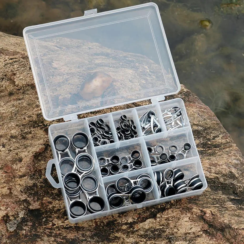 Fishing Rod Guide Eye Rings Kit 55 Pieces Stainless Steel Durable Repair Set for Building Fishing Equipment