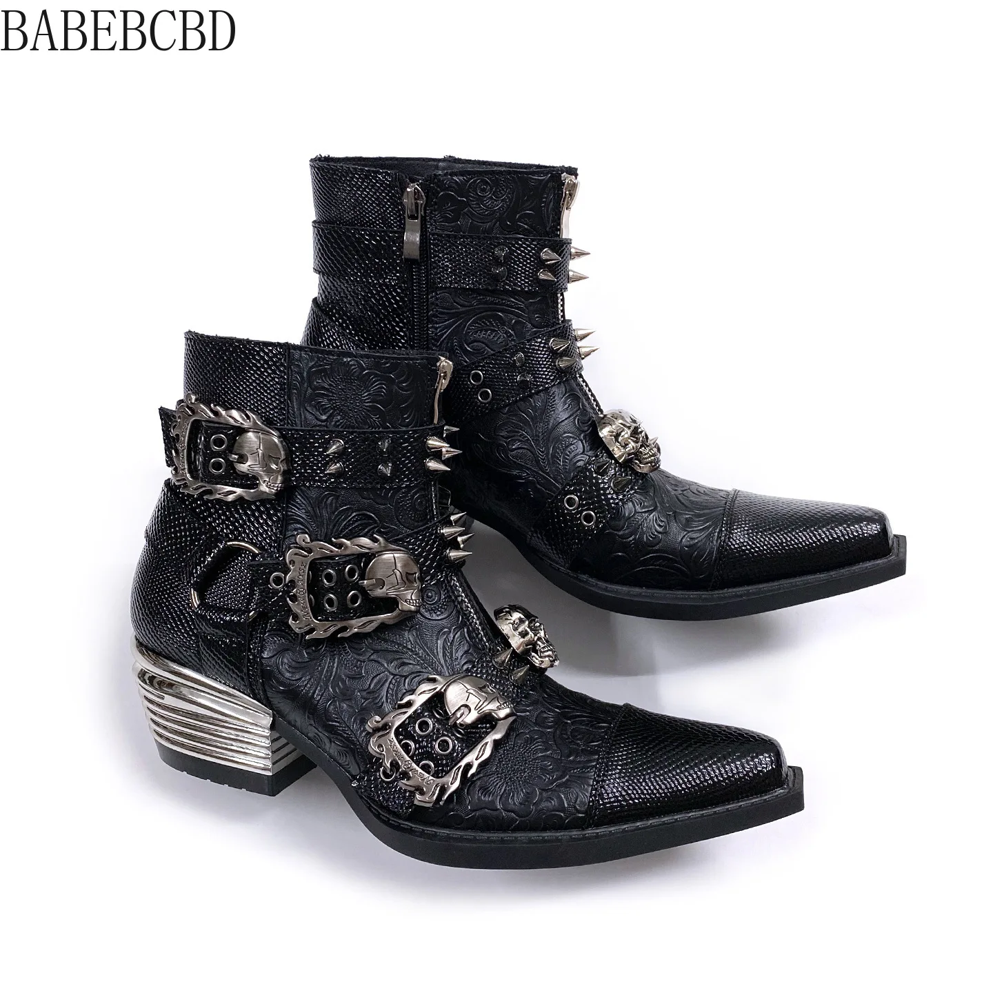 2026 Genuine Leather Pointed Chelsea Men's Punk Metal Western Cowboy Women's Niche Design Dark Wizard Boots