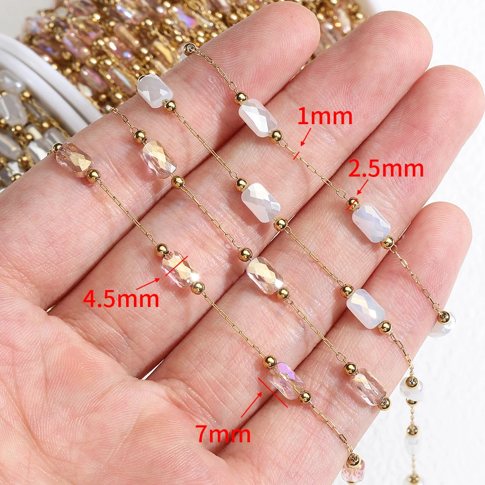 No Fade 2Meters 1Meter Stainless Steel Crystal Natural Stone Beads Chains for Necklace Bracelet Jewelry Making DIY High Quality