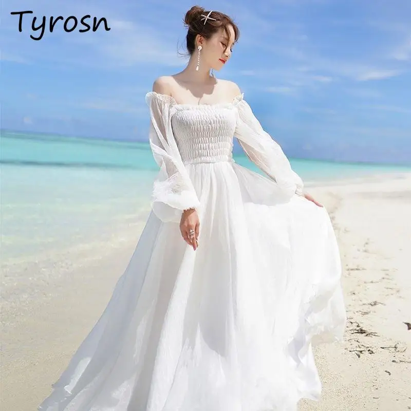 Dresses Women Spring Mesh Long Sleeve Tender Aesthetic Princess Solid A-line Unique Gown Delicate Elegant Slouchy Korean Style