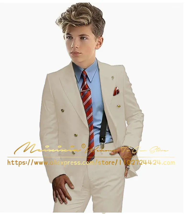 Black Boys Suits Double Breasted Jackets Pants Wedding Tuxedos Formal Party Dresses Kids Fashion Clothes Custom Outfits