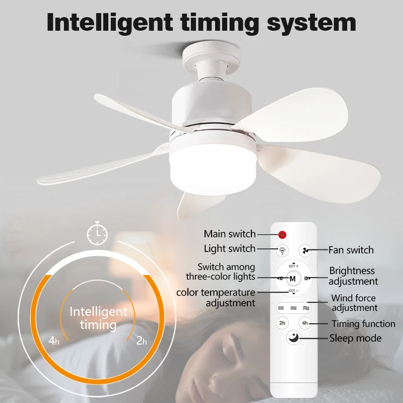 Smart 2-in-1 Ceiling Fan with Remote Control Dimming Lighting E27 Silent Fan Bedroom Living Room Kitchen Household Electric Fans