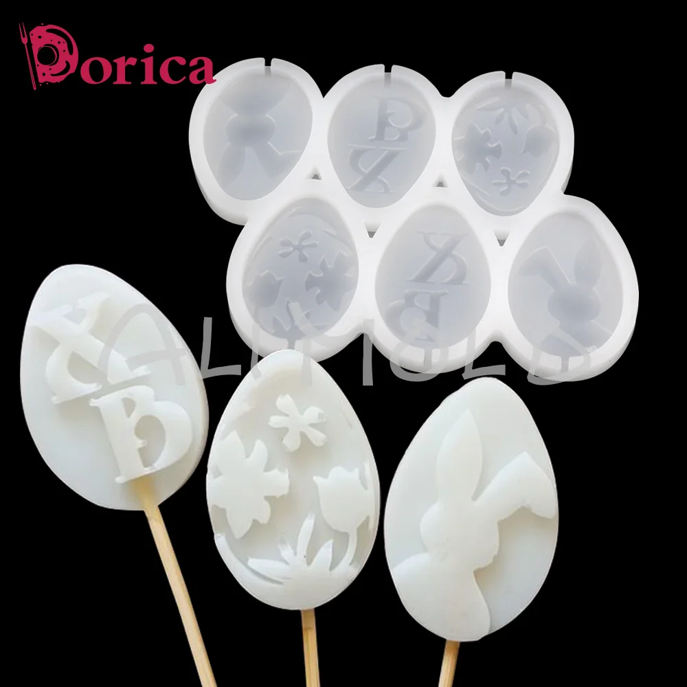 Dorica Bunny Pattern Easter Eggs Silicone Epoxy Mold Chocolate Lollipop Baking Mould Cake Decorating Tools Kitchen Accessories