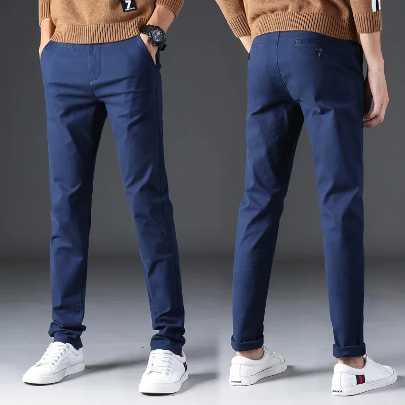 Men\'s Luxury Clothing Casual Pants Men Cotton Slim Striaight Chinos Fashion Trousers Male Fashion Brand Basic Mens Pants 2023