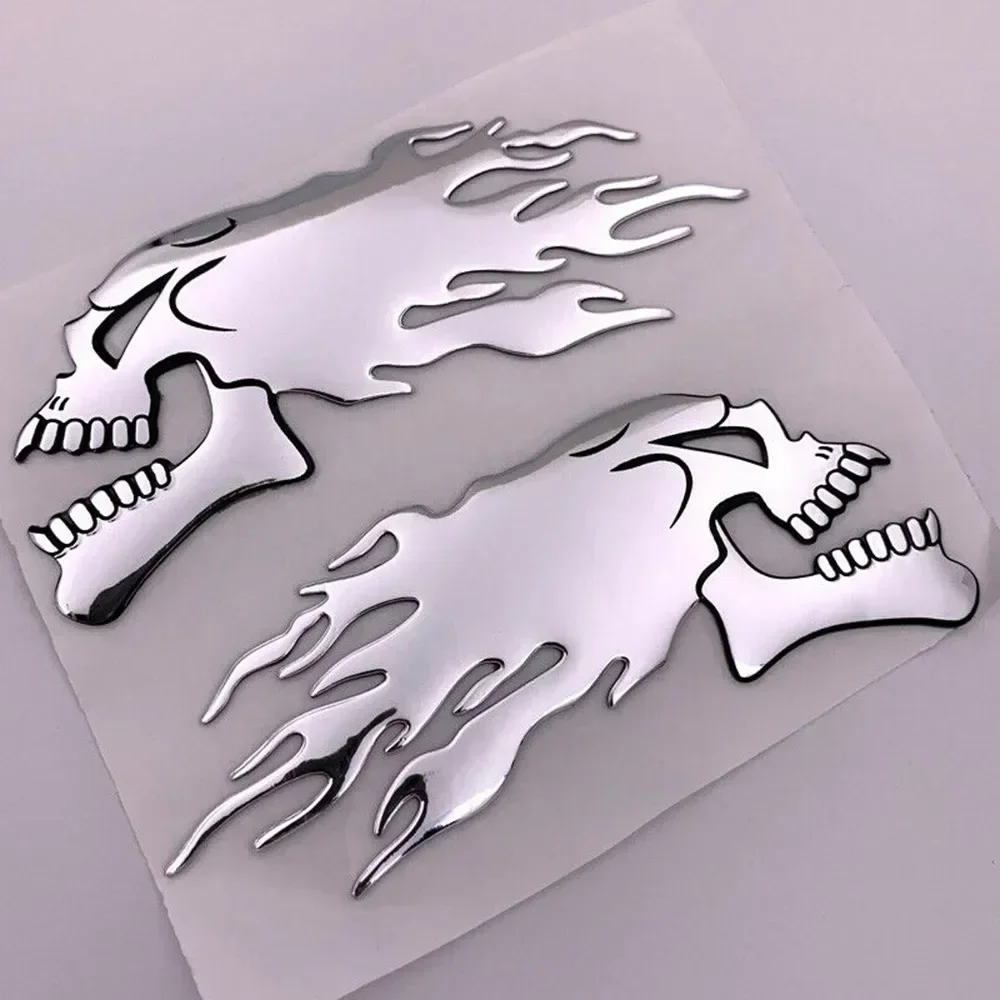 2Pcs Motorcycle 3D Sticker Car Skull Emblem Decals Fuel Tank Ghost Stickers Frame Body Decoration