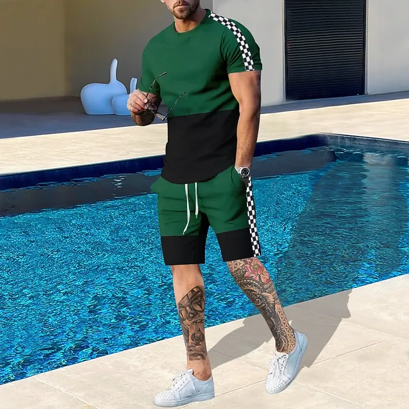 Men's Pattern Color Blocked 2-piece Set Shorts and T-shirt Set Short Sleeved Casual and Comfortable Outdoor Vacation Daily view 3