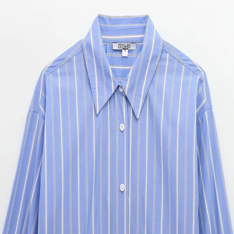 

Spring 2025 Women's Faionable Striped Silk Cotton Long Sve Collared irt Versatile Loose Fit Premium Quali New Arrival