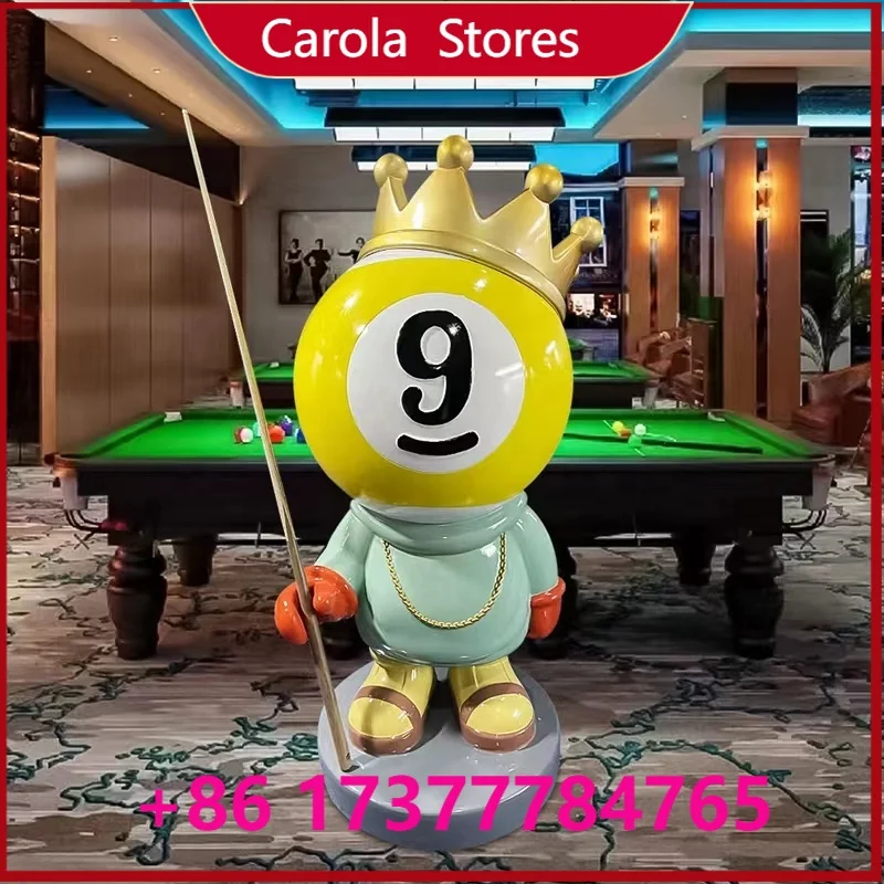 Fiberglass Billiard Cartoon Statues, Personalized Sports Character Sculpture for Billiard Hall Bar Club Interior Decor